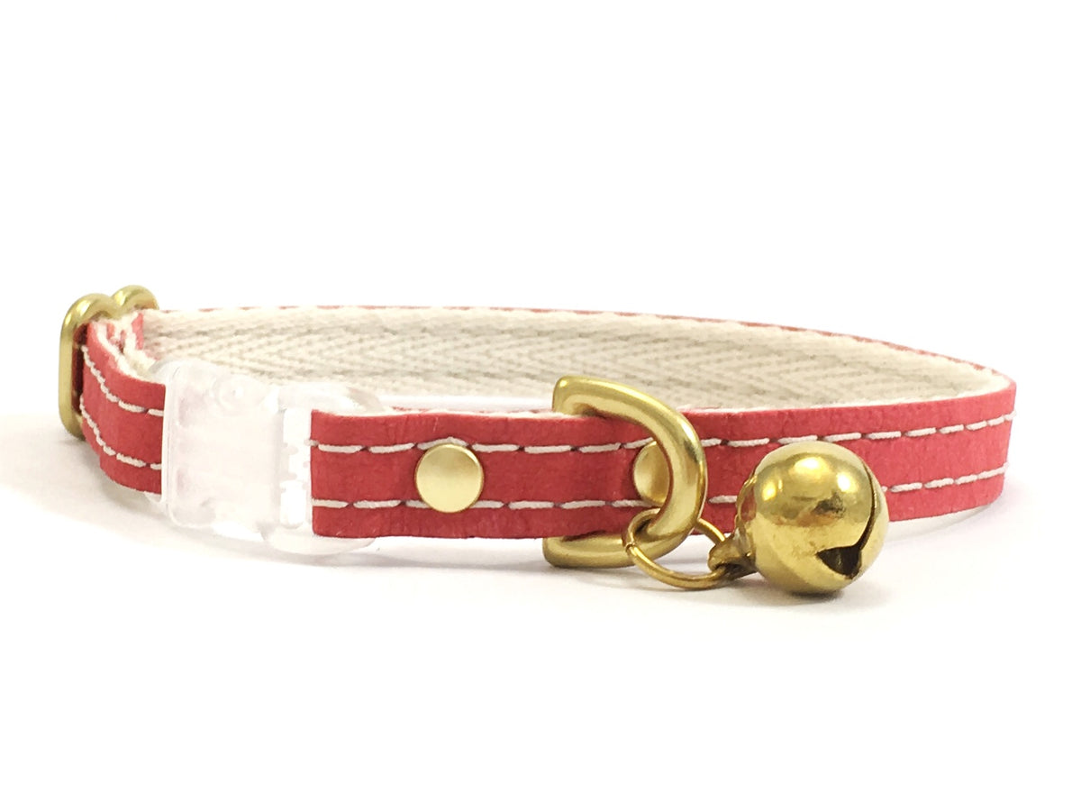 Krin Leather Cat & Puppy Collar with Bell, Red - Krin